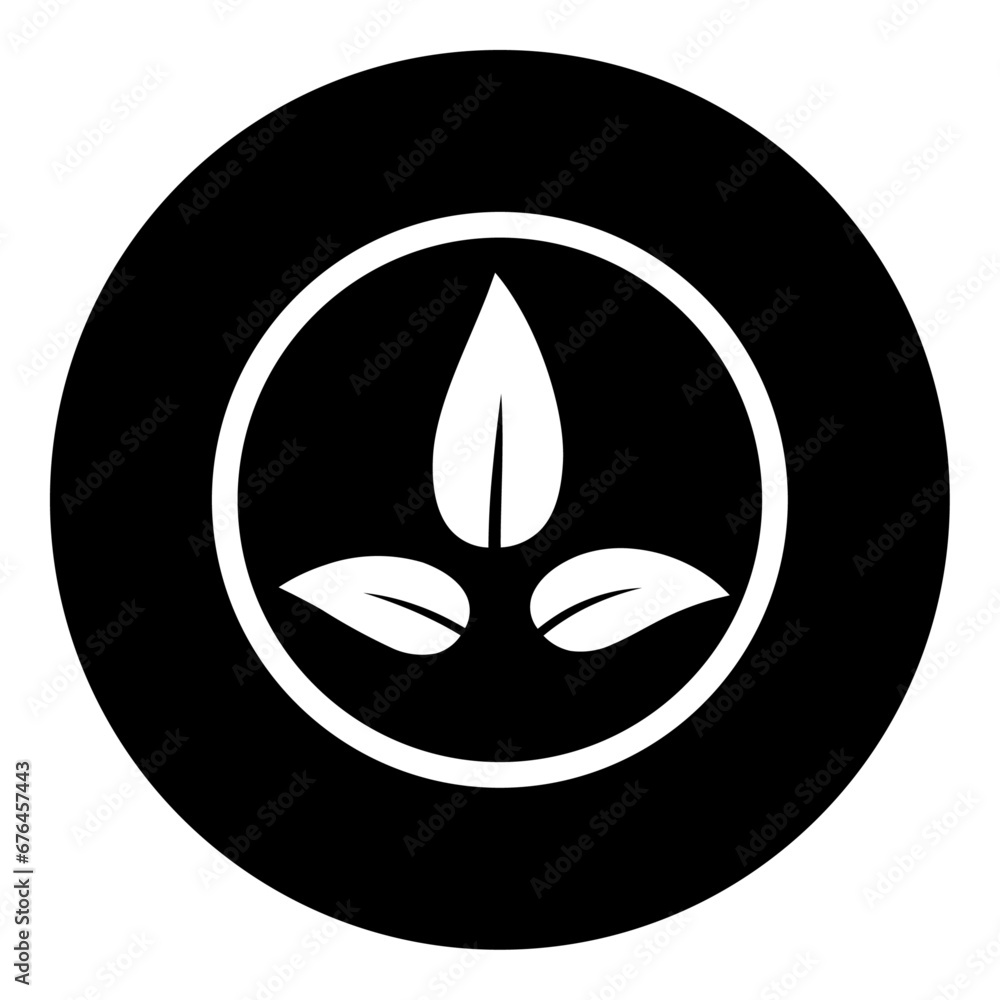 A ecology symbol in the center. Isolated white symbol in black circle. Vector illustration on white background A ecology symbol in the center. Isolated white symbol in black circle. Vector illustration on white background