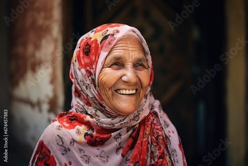 An older Arab woman smiling photo