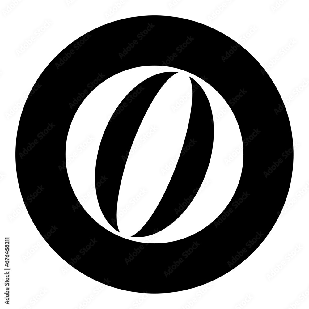 A beach ball symbol in the center. Isolated white symbol in black circle. Vector illustration on white background A beach ball symbol in the center. Isolated white symbol in black circle. Vector illustration on white background