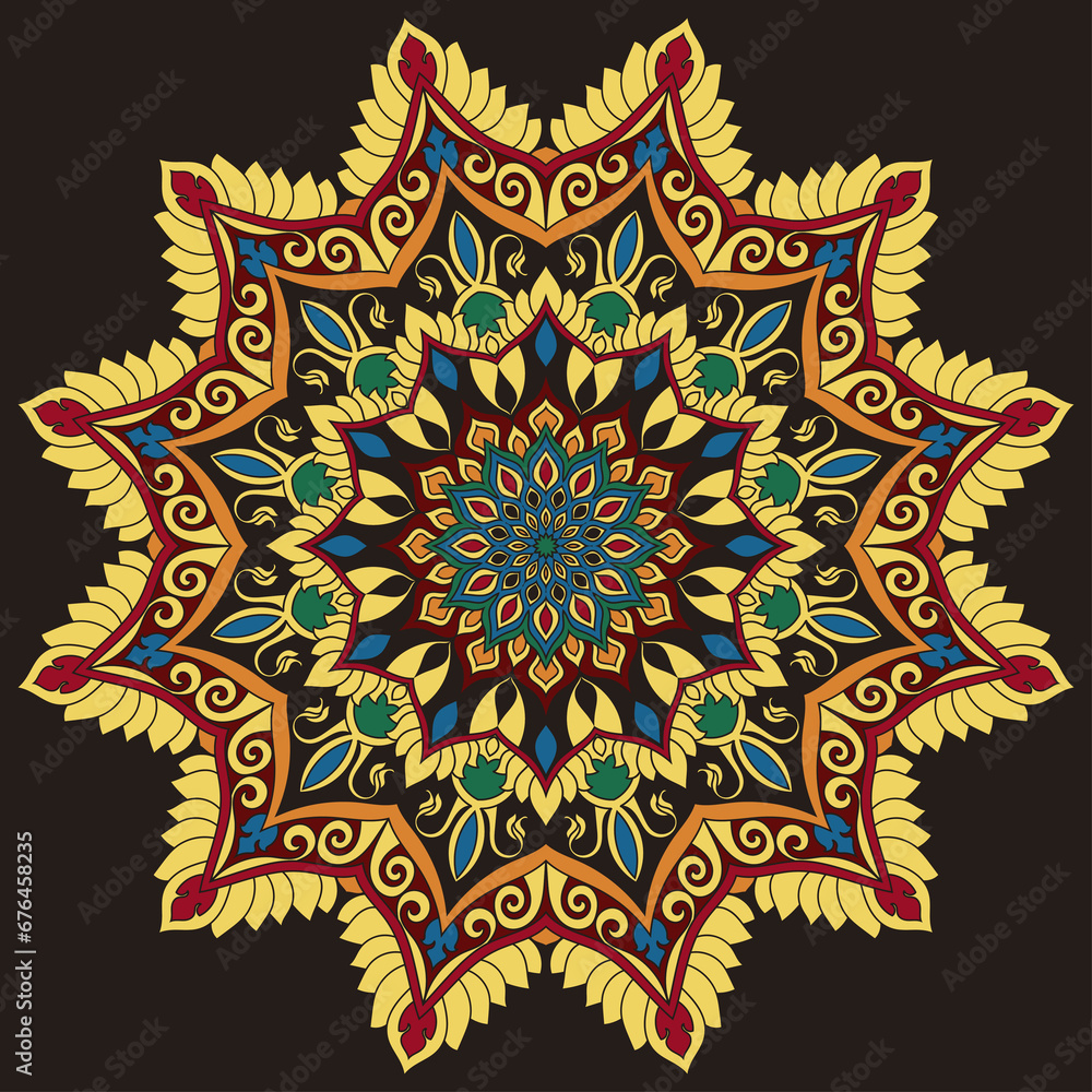 Circular pattern in form of mandala for Henna, Mehndi, tattoo, decoration. Decorative ornament in ethnic oriental style. Coloring book page. carpet, wallpaper, tile