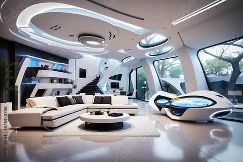 Modern and futuristic interior smart home luxurious living room with awesome decoration © Design_Stock