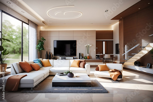 Modern creative living room interior design with simplicity, natural elements, and minimalism © Design_Stock