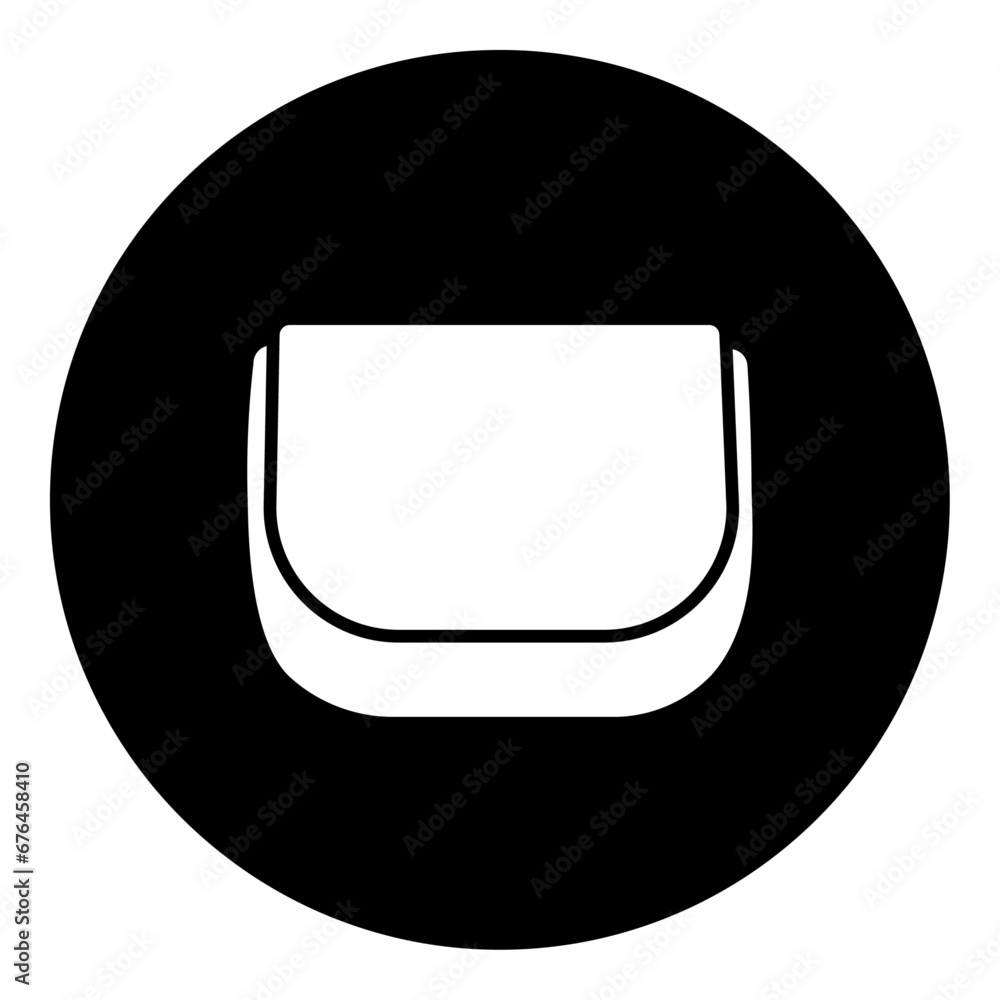 A ladies handbag symbol in the center. Isolated white symbol in black circle. Vector illustration on white background A ladies handbag symbol in the center. Isolated white symbol in black circle. Vector illustration on white background