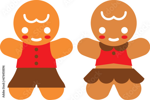 Gingerbread person couple wearing outfits 