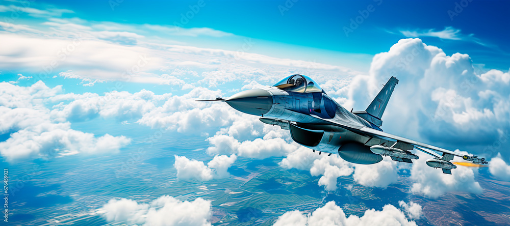 Fighter jet F-16 in the sky.  - obrazy, fototapety, plakaty 
