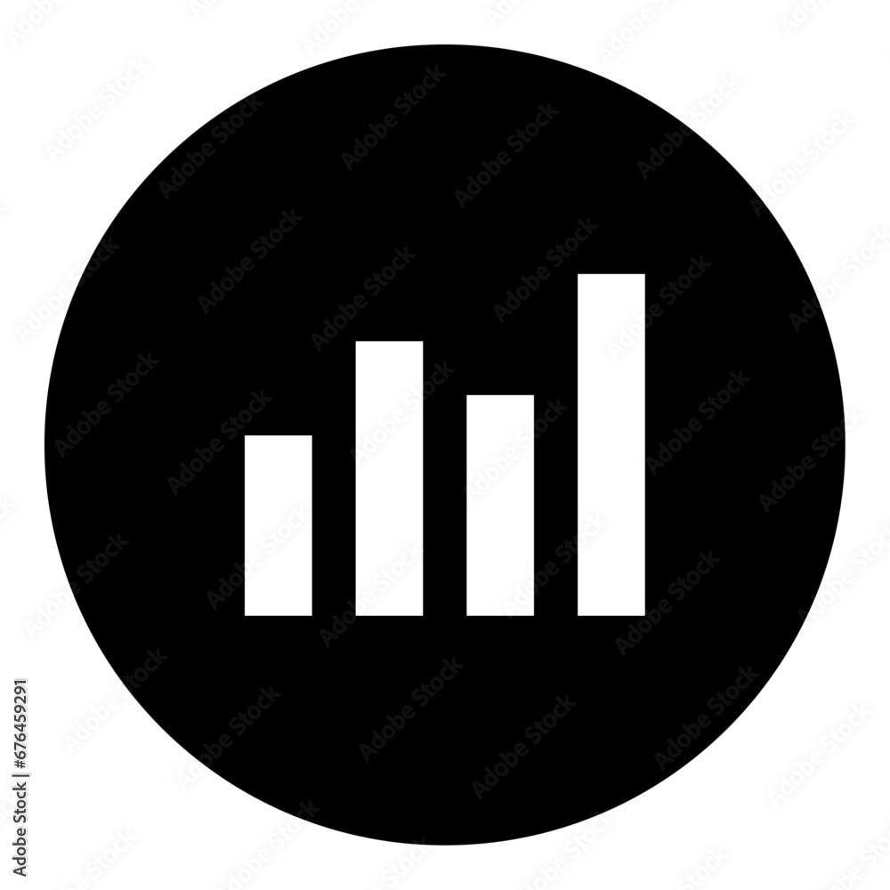 A chart line symbol in the center. Isolated white symbol in black circle. Vector illustration on white background A chart line symbol in the center. Isolated white symbol in black circle. Vector illustration on white background