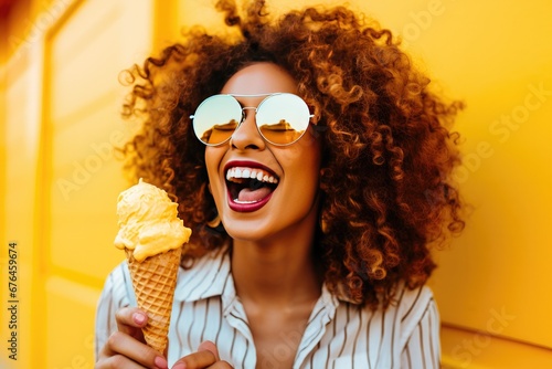 Happy Woman Eating an Ice C...