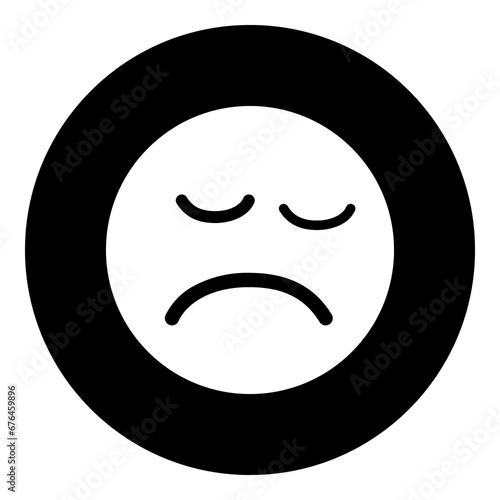 A depression symbol in the center. Isolated white symbol in black circle. Illustration on transparent background