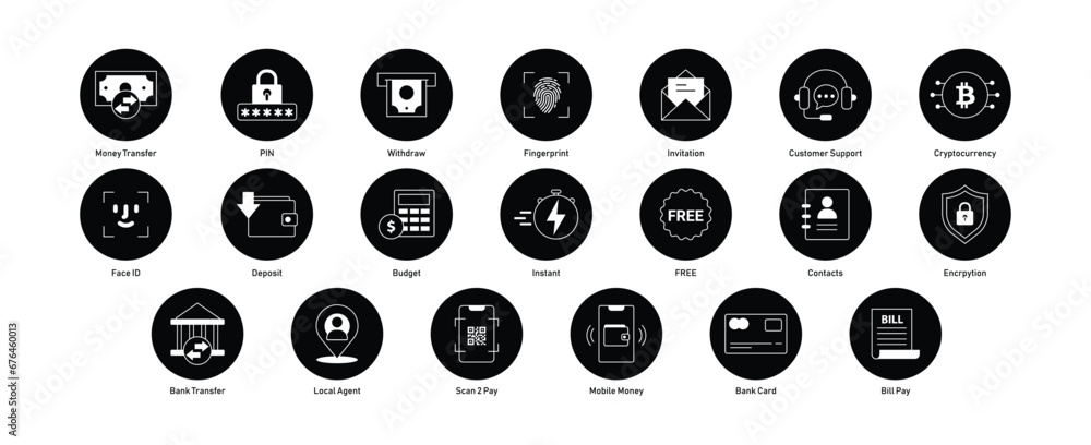 Comprehensive Financial and Mobile Icons. Encryption, Cryptocurrency, Bank Card, Customer Support, and More Comprehensive Financial and Mobile Icons. Encryption, Cryptocurrency, Bank Card, Customer Support, and More