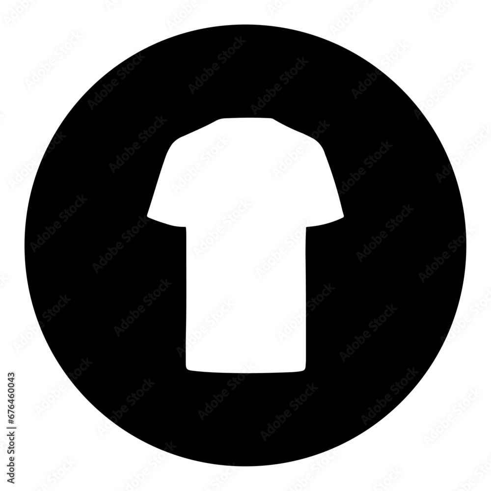 A t-shirt symbol in the center. Isolated white symbol in black circle. Vector illustration on white background A t-shirt symbol in the center. Isolated white symbol in black circle. Vector illustration on white background