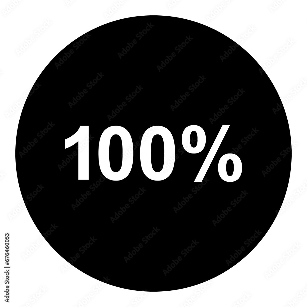 A 100 percent symbol in the center. Isolated white symbol in black circle. Illustration on transparent background A 100 percent symbol in the center. Isolated white symbol in black circle. Illustration on transparent background
