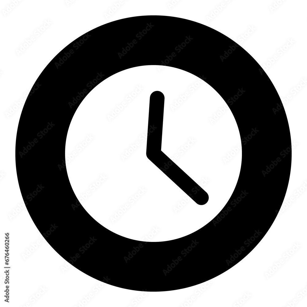 A time symbol in the center. Isolated white symbol in black circle. Illustration on transparent background A time symbol in the center. Isolated white symbol in black circle. Illustration on transparent background