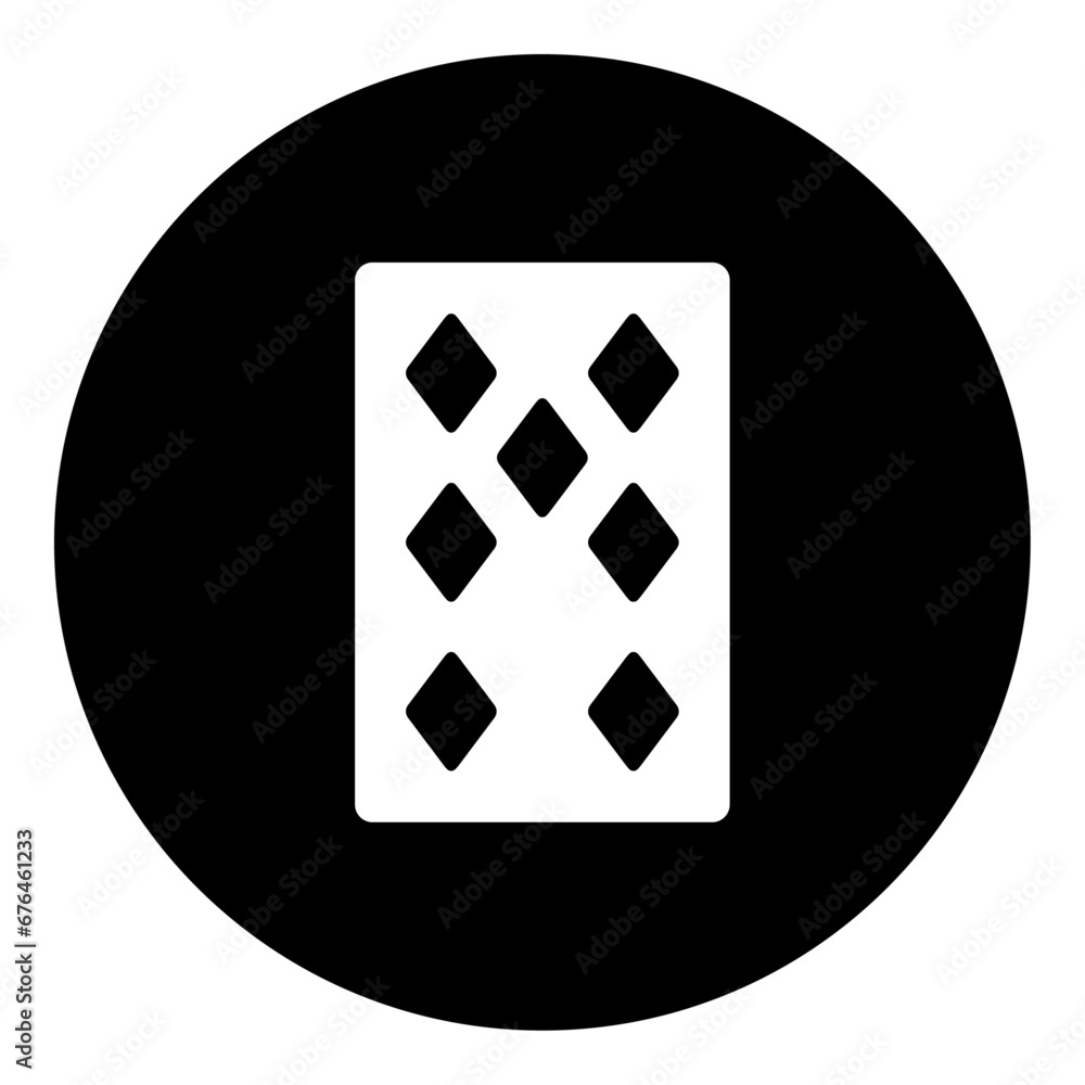 A seven of diamonds playing card in the center. Isolated white symbol in black circle. Vector illustration on white background A seven of diamonds playing card in the center. Isolated white symbol in black circle. Vector illustration on white background
