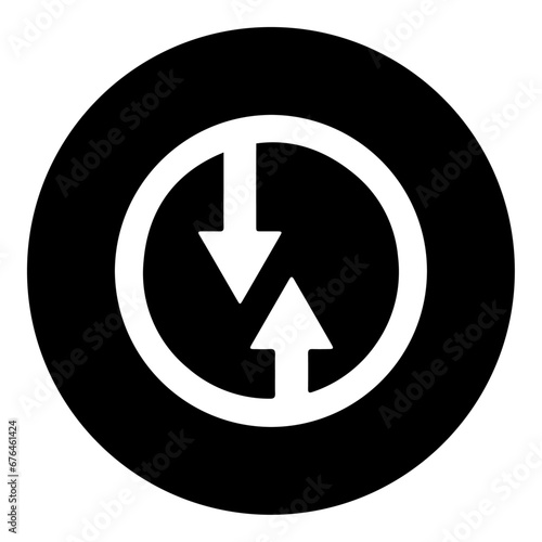 A advantage of oncoming traffic sign in the center. Isolated white symbol in black circle. Vector illustration on white background