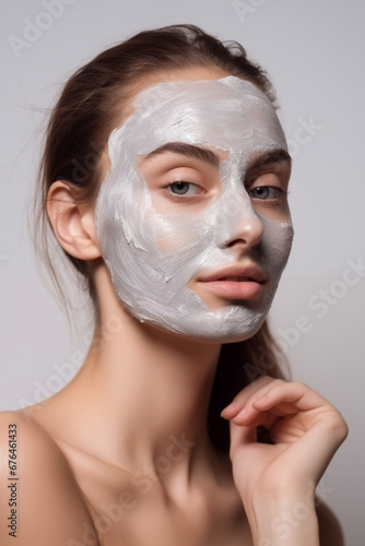 Photography portrait european Girls Model Use Facial Masksall over her face. You can use it in your advertising or other high quality prints.