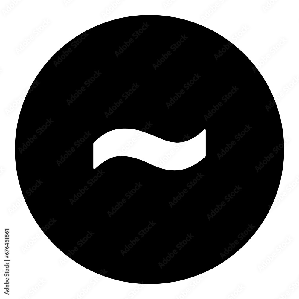 A tilde symbol in the center. Isolated white symbol in black circle. Illustration on transparent background A tilde symbol in the center. Isolated white symbol in black circle. Illustration on transparent background
