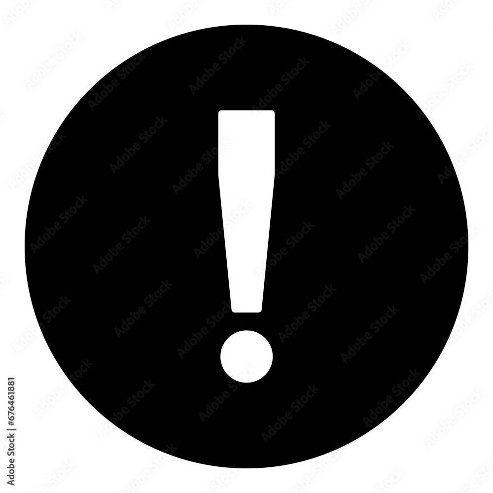A exclamation symbol in the center. Isolated white symbol in black circle. Illustration on transparent background A exclamation symbol in the center. Isolated white symbol in black circle. Illustration on transparent background