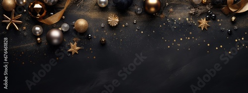 gold glitter and decorations on dark background for new year party Generative AI