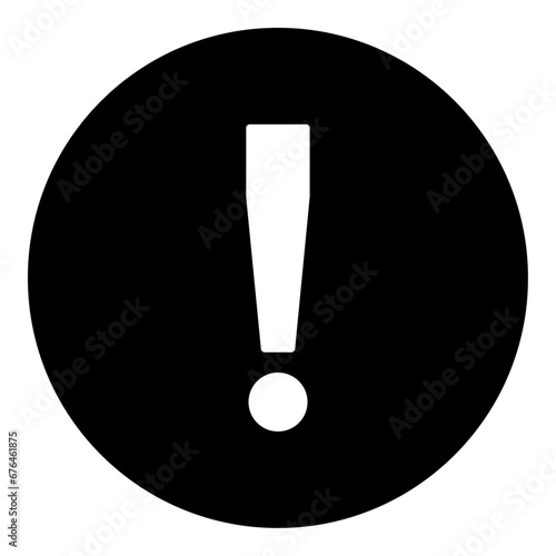 A exclamation symbol in the center. Isolated white symbol in black circle. Vector illustration on white background