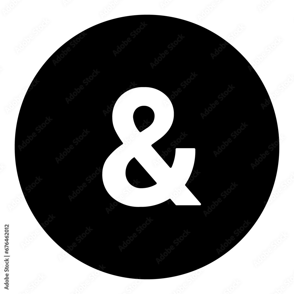 A ampersand symbol in the center. Isolated white symbol in black circle. Illustration on transparent background A ampersand symbol in the center. Isolated white symbol in black circle. Illustration on transparent background