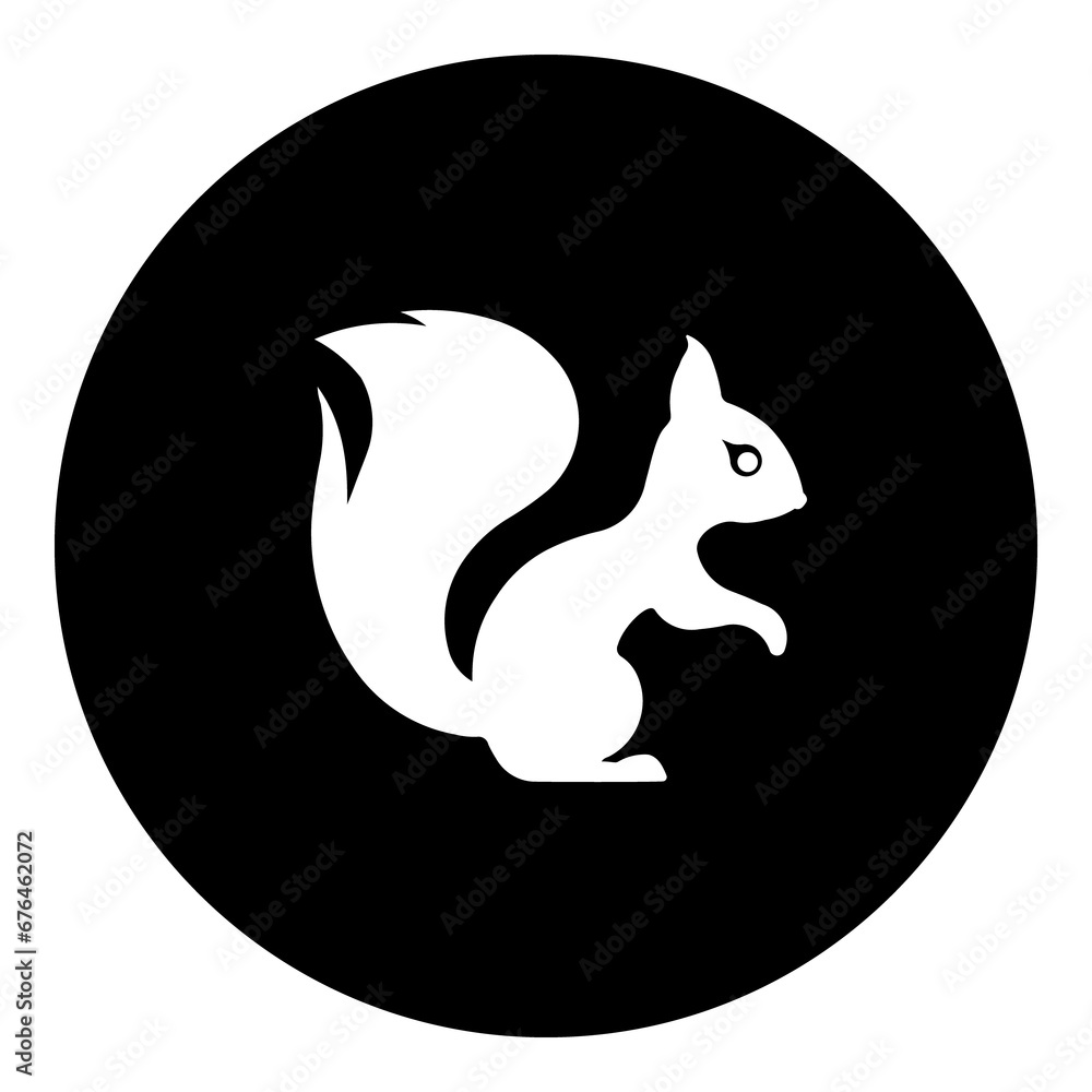 A squirrel symbol in the center. Isolated white symbol in black circle. Illustration on transparent background A squirrel symbol in the center. Isolated white symbol in black circle. Illustration on transparent background