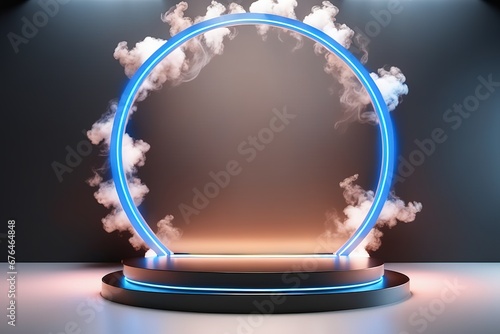 3d rendering illustration modern futuristic podium stage platform with neon lighting and black background for premium produt business technology.ai generated photo