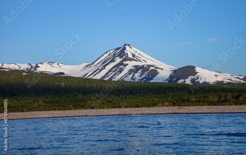 Peninsula Kamchatka Landscape. Small Snowy Mountains and Hills