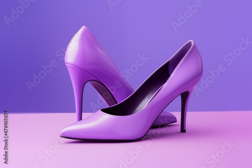 fashion trendy purple high heels pair on purple glamour background