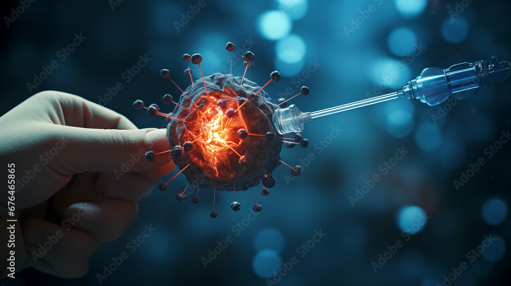 illustration of vaccinated blood cells - obrazy, fototapety, plakaty 
