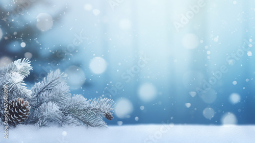 snow covered fir twigs in front of a snow winter bokeh © bmf-foto.de