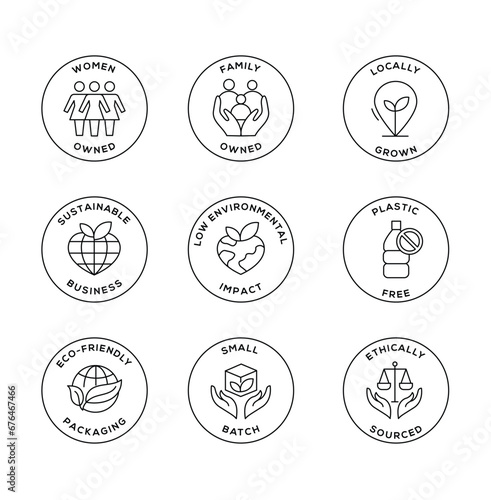 Comprehensive Vector Set of Circular Badge Icons for Natural and Organic Cosmetics and Sustainable Products.