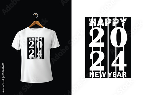 Happy New Year 2024 Typography Vector T-Shirt photo