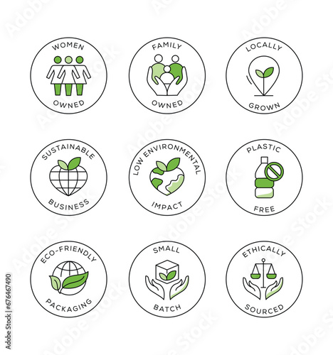Comprehensive Vector Set of Circular Badge Icons for Natural and Organic Cosmetics and Sustainable Products.