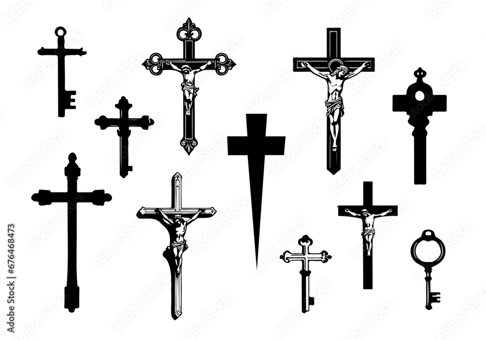 Cross Set, Holy Cross Sheet, Symbol Cross, Black Cross, Tattoo Cross, Vector Cross