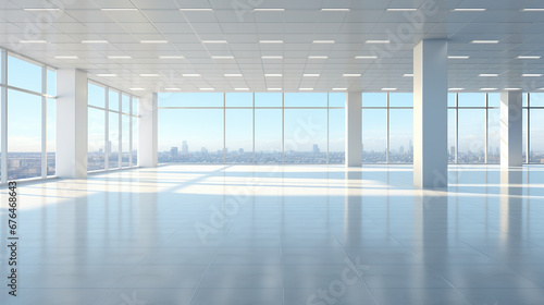  Empty office open space interior. Business conference room modern office building interior