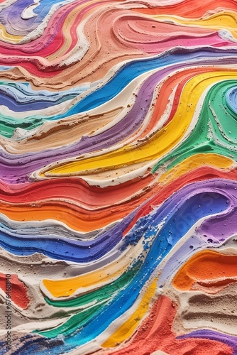 Closeup look of a wavy colorful rainbow sand art. photo