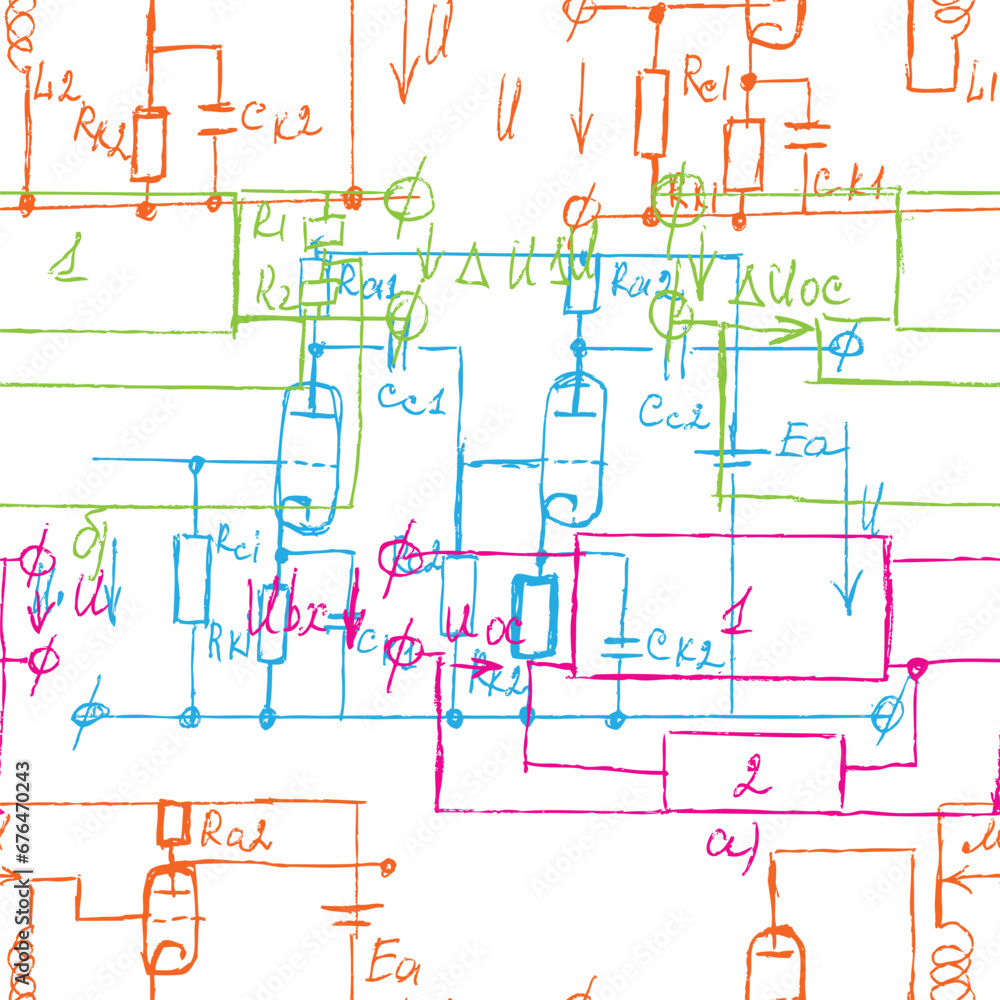 Scientific seamless background with handwritten mathematical and