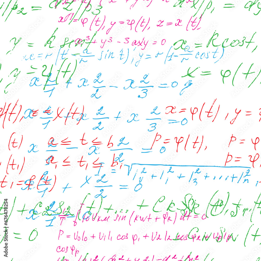 Math seamless board with handwritten mathematical and physics formulas and proves. Vector Math seamless board with handwritten mathematical and physics formulas and proves. Vector