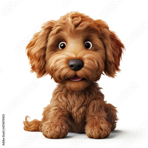 Cute Cartoon GoldenDoodle Isolated on a White Background