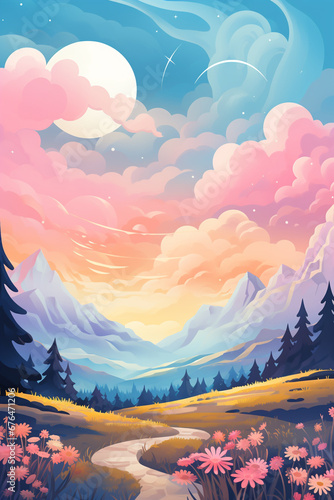 landscape with mountains and clouds