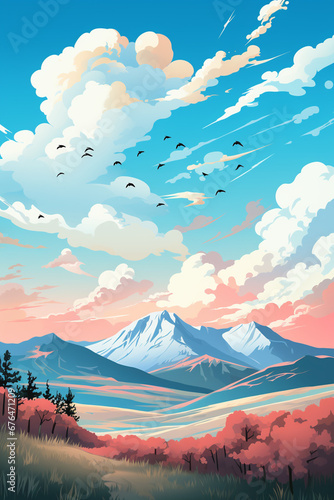 landscape with mountains and clouds