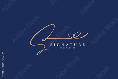 Handwritten initial letter S, simple signature vector logo with butterfly shape variation photo