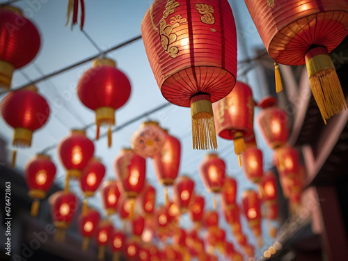Red lanterns during Chinese New Year.Generative AI