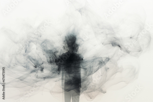 How pollution harms children. Silhouette of a child made of black smoke. The concept of air pollution, the harm of pollution, the harm of smoking. photo