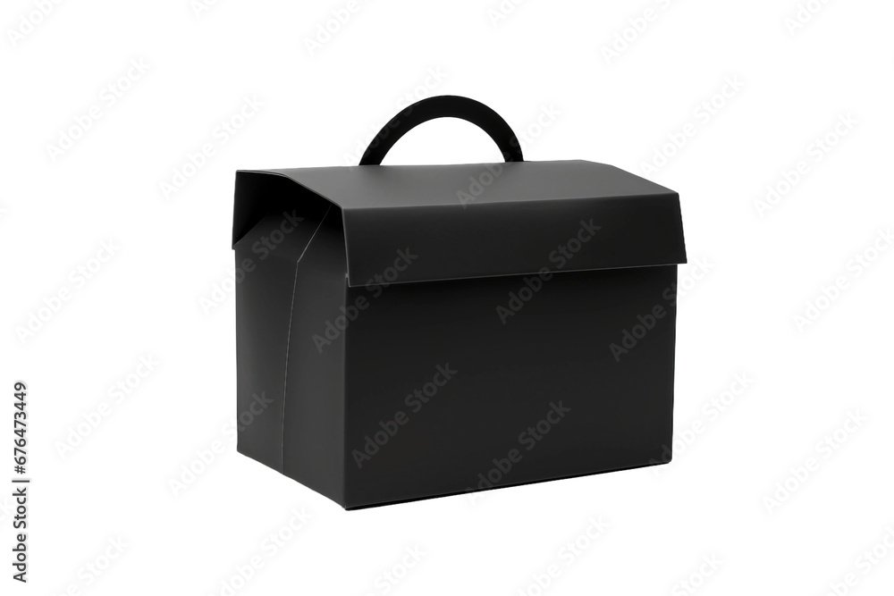 Stylish Takeaway Packaging: Black Food Box Isolated on Transparent Background Stylish Takeaway Packaging: Black Food Box Isolated on Transparent Background
