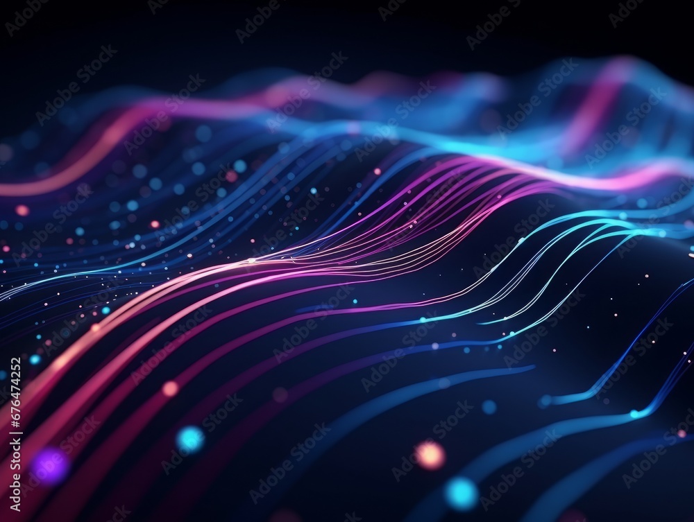 Abstract sci-fi blue and purple waves, concept of digital future., AI - obrazy, fototapety, plakaty 