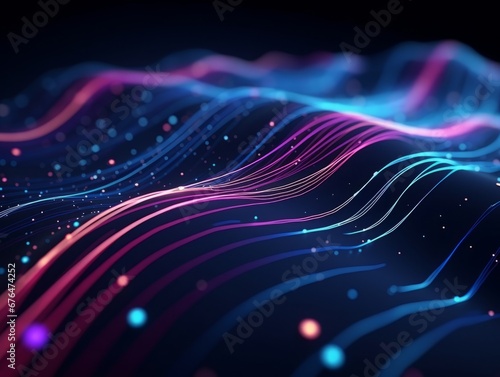 Abstract sci-fi blue and purple waves, concept of digital future., AI photo