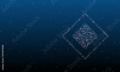 On the right is the main road symbol filled with white dots. Background pattern from dots and circles of different shades. Vector illustration on blue background with stars