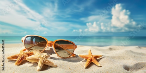 Tropical Getaway: Sunglasses and Starfish on the Beach © Wall Art Galerie
