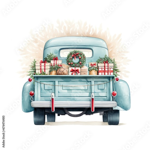 retro truck with Christmas gifs